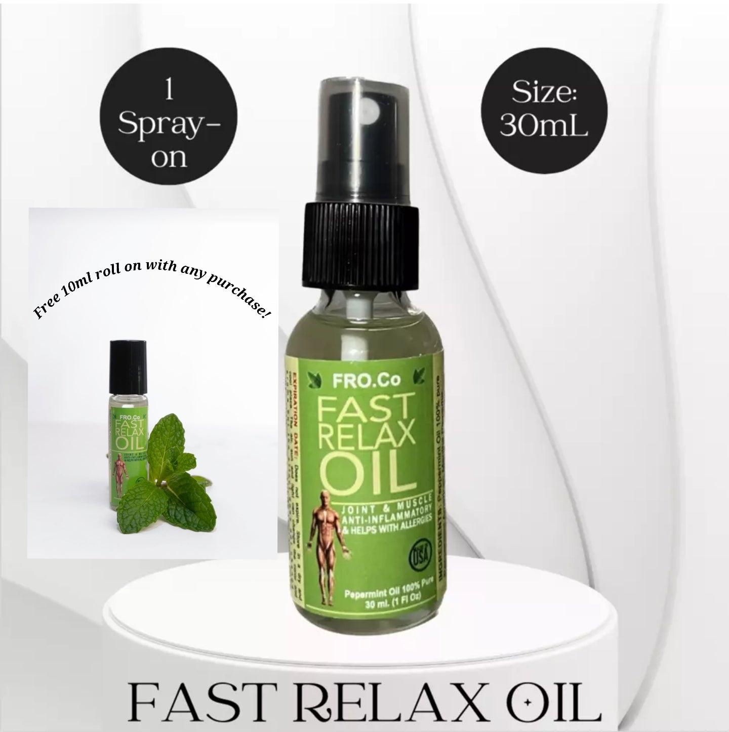 Spray-On 30ml Fast Relax Oil, Sleep, Pain, Aches Wellness 100% Organic USDA Certified, Made in the USA